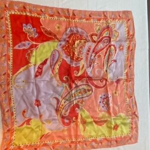 Brilliant Colorful Paisley Scarf Red Green Peach Purple Yellow 26” Square